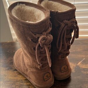 BearPaw Tan Suede Boots with Lace-Up Back